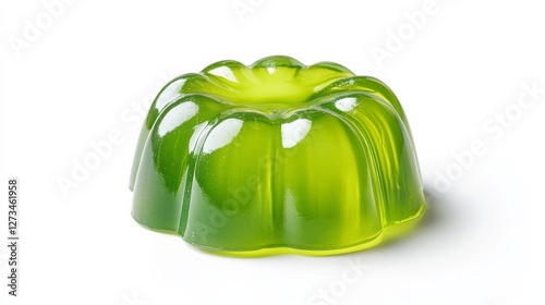 Green gelatin dessert isolated on white background