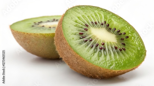 Halved Kiwi Fruit on White Background