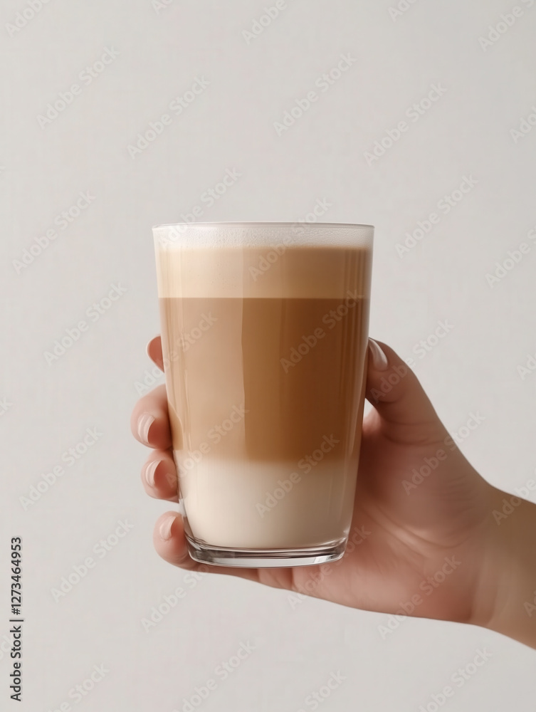 Barista showing latte macchiato coffee layers in transparent glass Barista showing latte macchiato coffee layers in transparent glass
