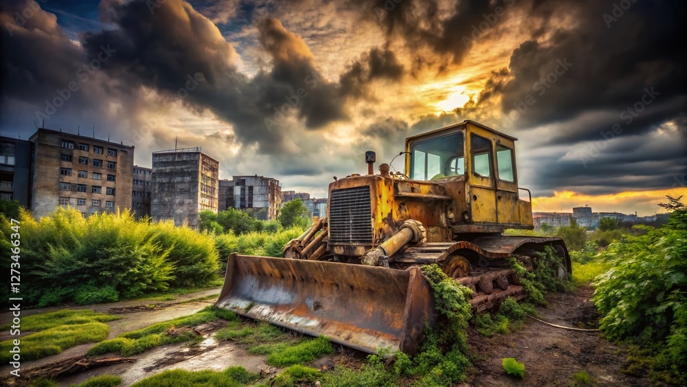 Abandoned Bulldozer in Urban Decay: Post-Industrial Rust Belt Photography Abandoned Bulldozer in Urban Decay: Post-Industrial Rust Belt Photography