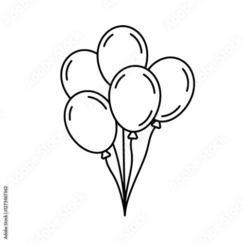 Celebratory Balloons: A cluster of buoyant balloons, captured in a simple, outlined monochrome style, ready to elevate the sense of fun, and commemorate life's special moments. 