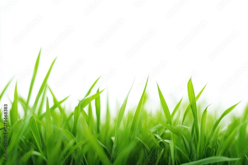 Fototapeta premium A small section of lush green grass on a white background, ideal for use in designs or illustrations