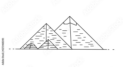 Ancient Wonders in Lines: An artistic line drawing presents the iconic pyramids of Egypt, showcasing their majestic triangular forms and historical significance. 