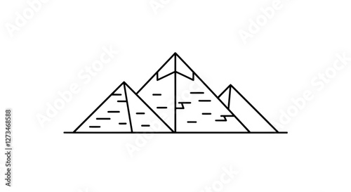 Timeless Monuments: An intricate line drawing of the Giza pyramids, showcasing their monumental presence and iconic triangular forms. Capturing the essence of ancient history and architectural marvel.