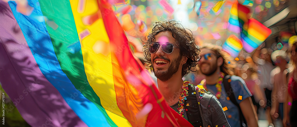Fototapeta premium Celebrating pride with joy and passion during a vibrant parade in the heart of the city