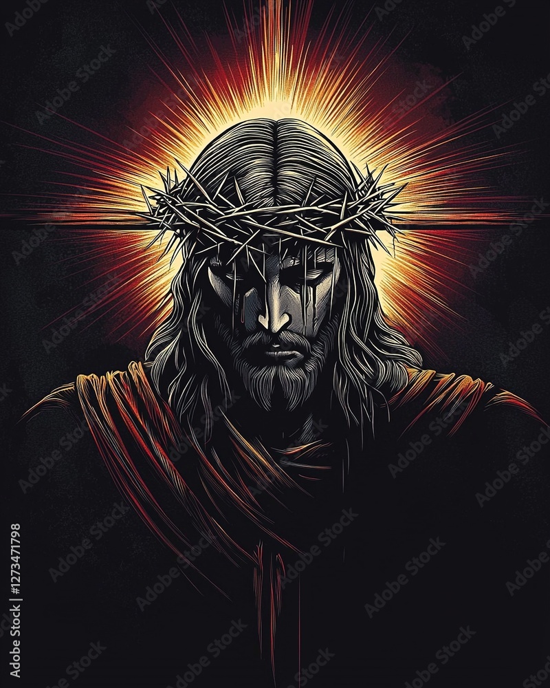 Jesus Christ wearing crown of thorns. Ai Generative Jesus Christ wearing crown of thorns. Ai Generative