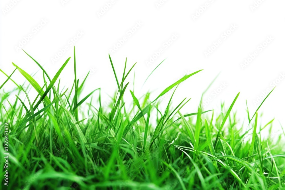 Fototapeta premium A macro shot of lush green grass against a pure white background, ideal for highlighting textures and colors