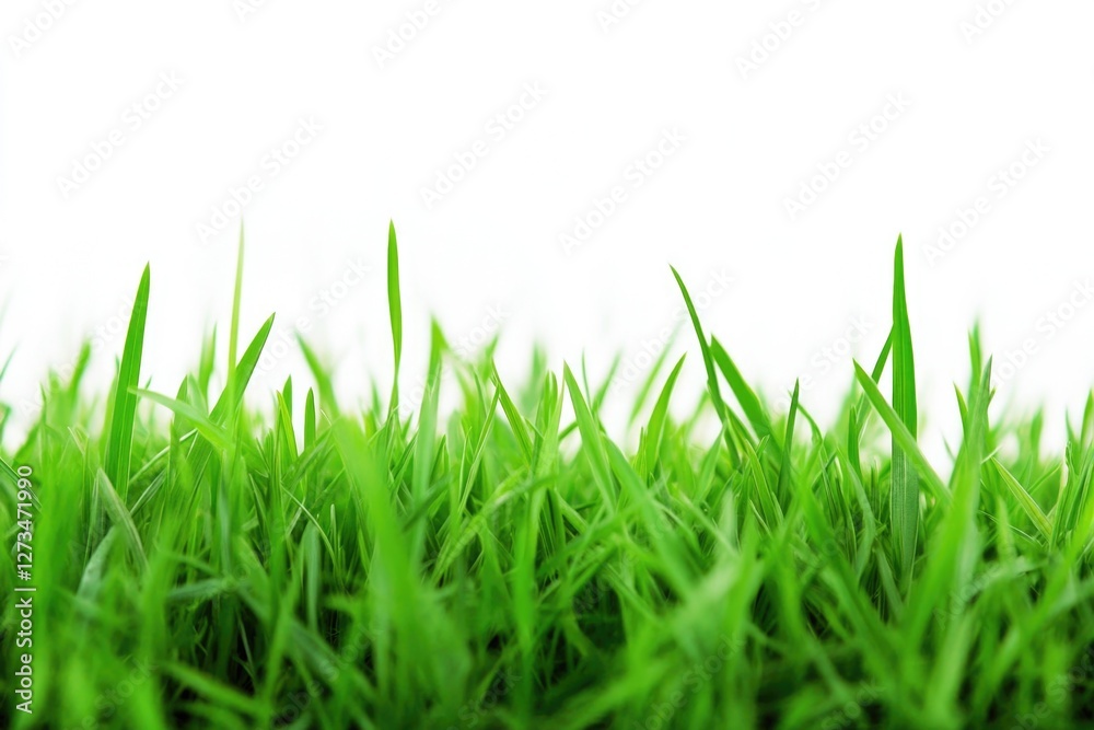 Fototapeta premium A close-up shot of lush green grass on a white background, suitable for use in designs requiring natural textures and colors