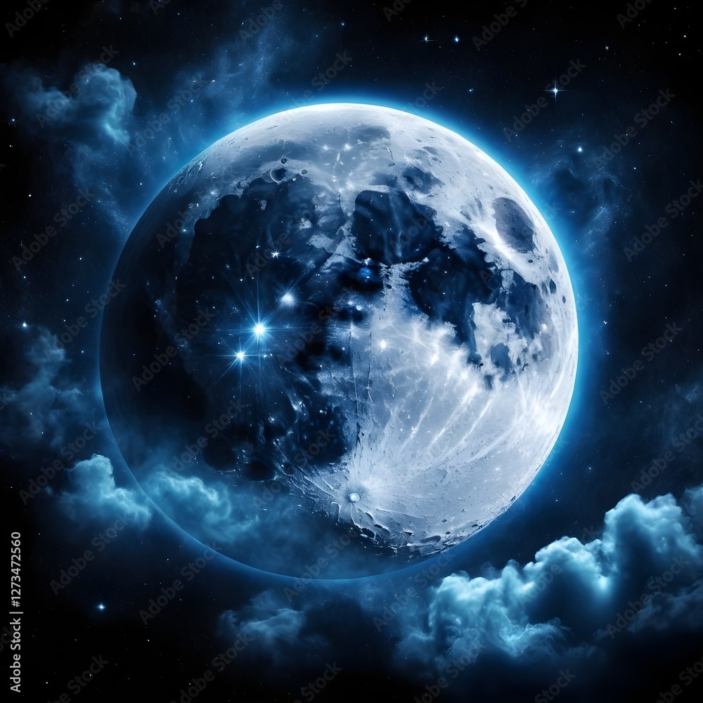 Obraz premium Mystical Full Moon in a Starry Night Sky