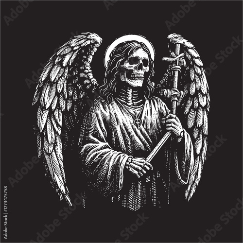 Death angel in black white drawing line vector