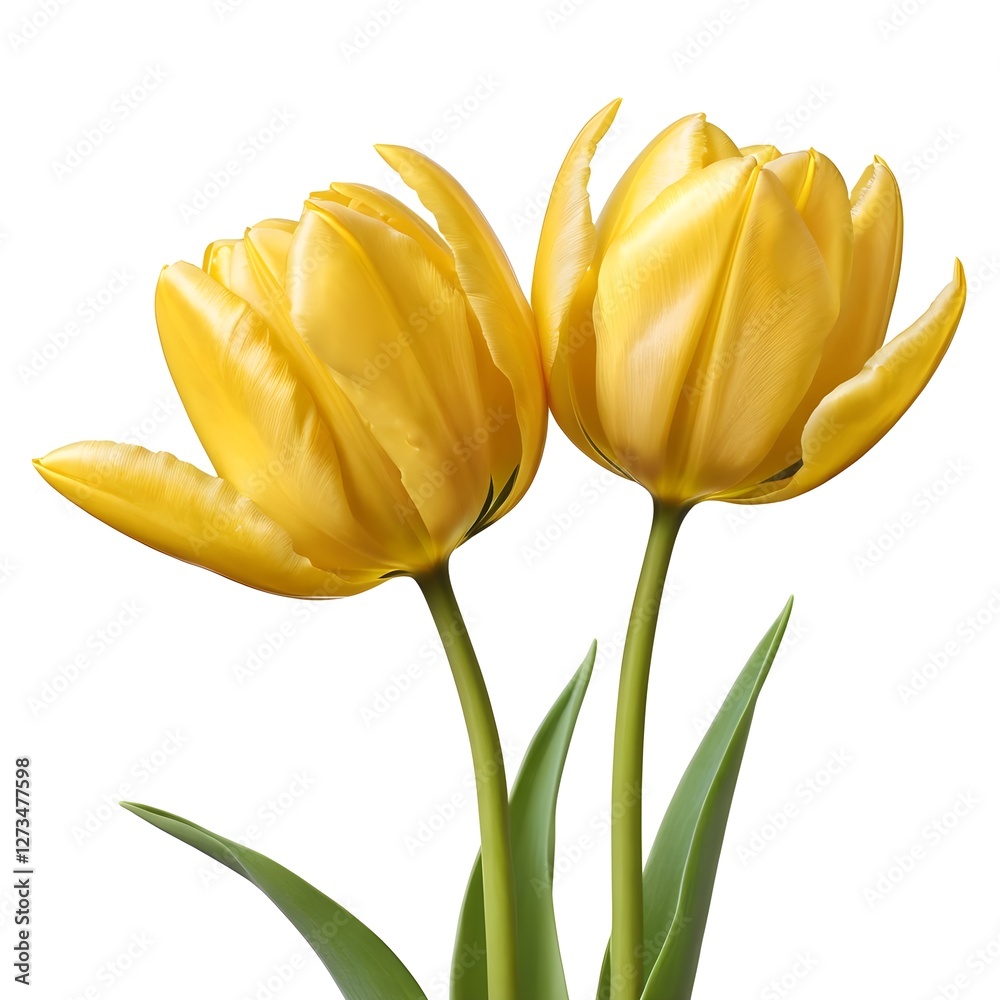 Naklejka premium Two Yellow Tulips Isolated on White