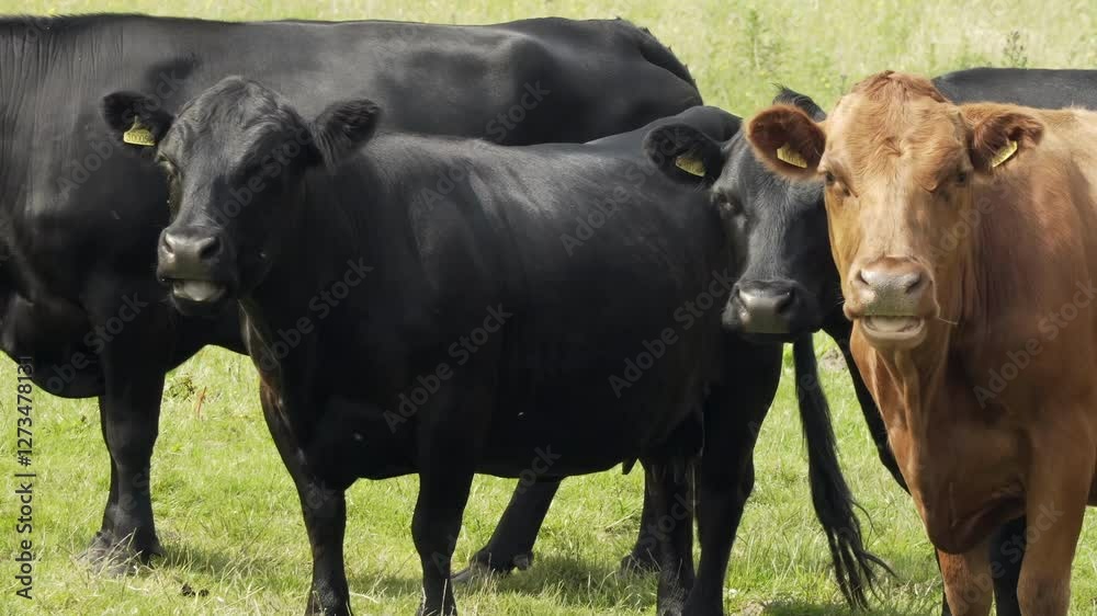 Cows cattle in a farm field medium close up stock footage Cows cattle in a farm field medium close up stock footage