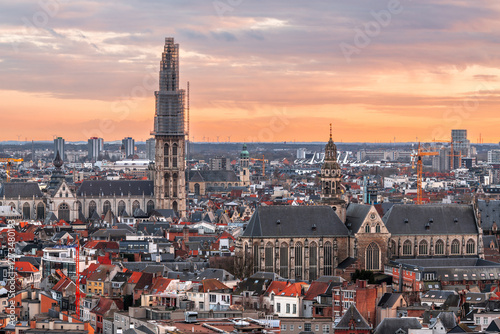 Antwerp, Belgium Cityscape at Dusk photo