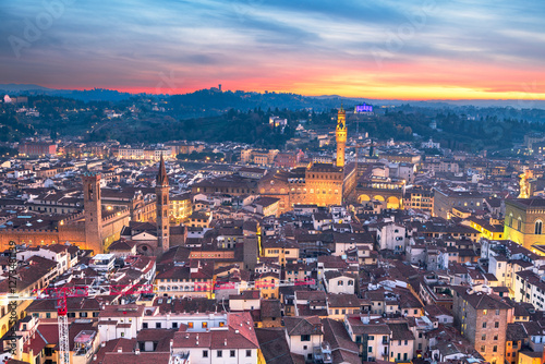 Florence, Italy aerial cityscape skyline at golden hour. photo