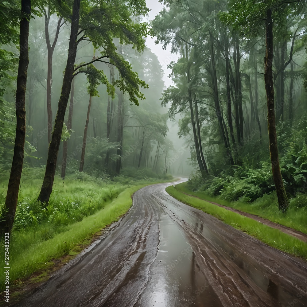 Obraz premium Misty Forest Road