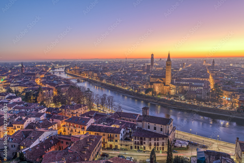 Verona, Italy Skyline on the Adige River Verona, Italy Skyline on the Adige River