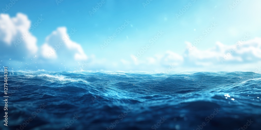 A serene expanse of deep, dark-blue ocean stretches infinitely, its smooth surface shimmering subtly under natural light, inviting tranquility and mystery A serene expanse of deep, dark-blue ocean stretches infinitely, its smooth surface shimmering subtly under natural light, inviting tranquility and mystery