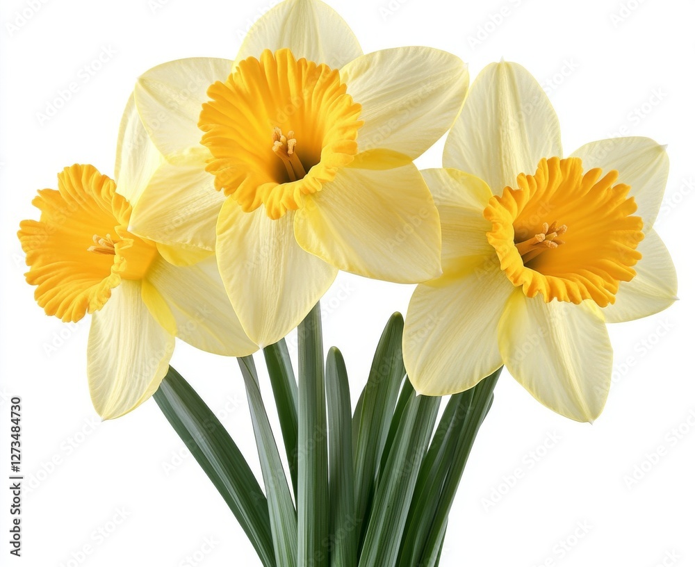 Isolated transparent background featuring yellow daffodils or narcissus, quintessential spring flowers Isolated transparent background featuring yellow daffodils or narcissus, quintessential spring flowers