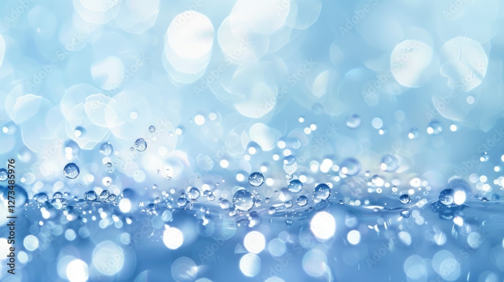 Abstract blue water drops with bokeh effect and glowing light bubbles, moisturizing concept background Abstract blue water drops with bokeh effect and glowing light bubbles, moisturizing concept background