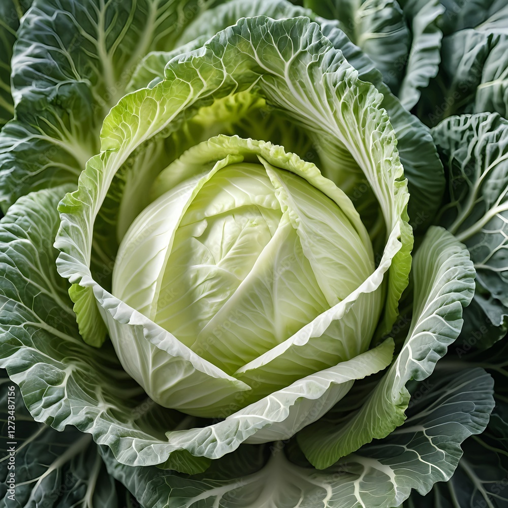 Obraz premium Fresh Green Cabbage Head