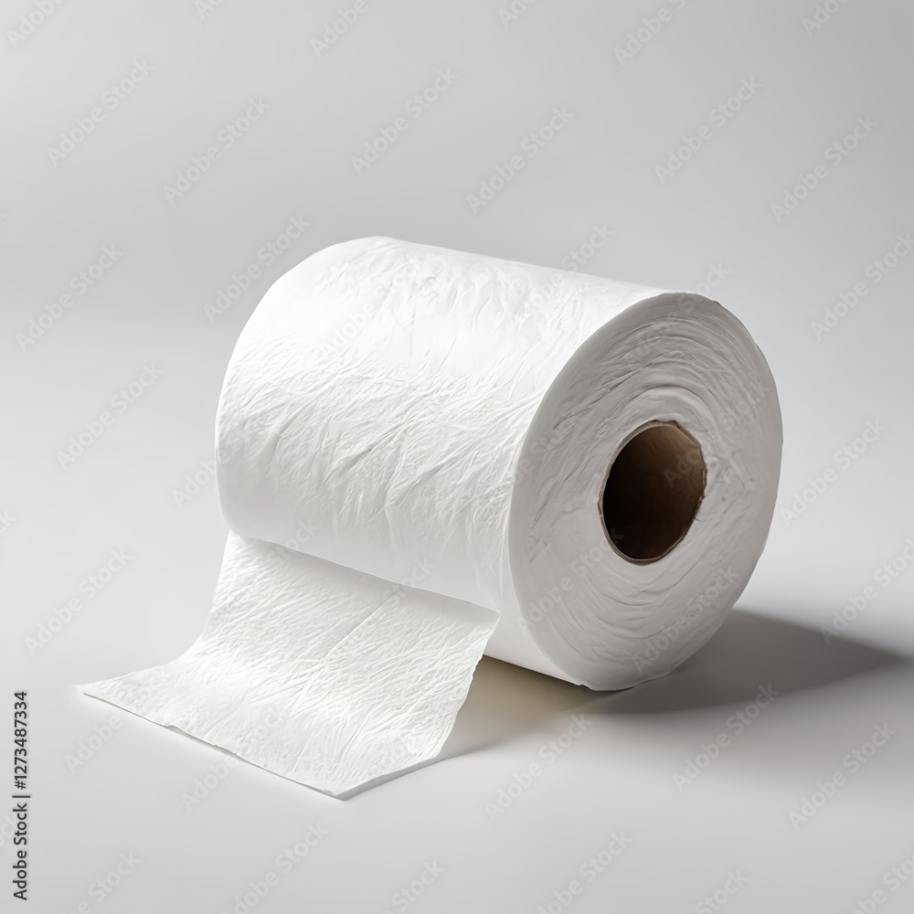Fototapeta premium Roll of White Paper Towels on White Background