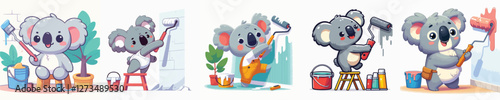 Photography vector set of koalas painting the wall
