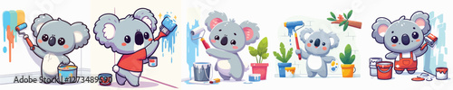Photography vector set of koalas painting the wall