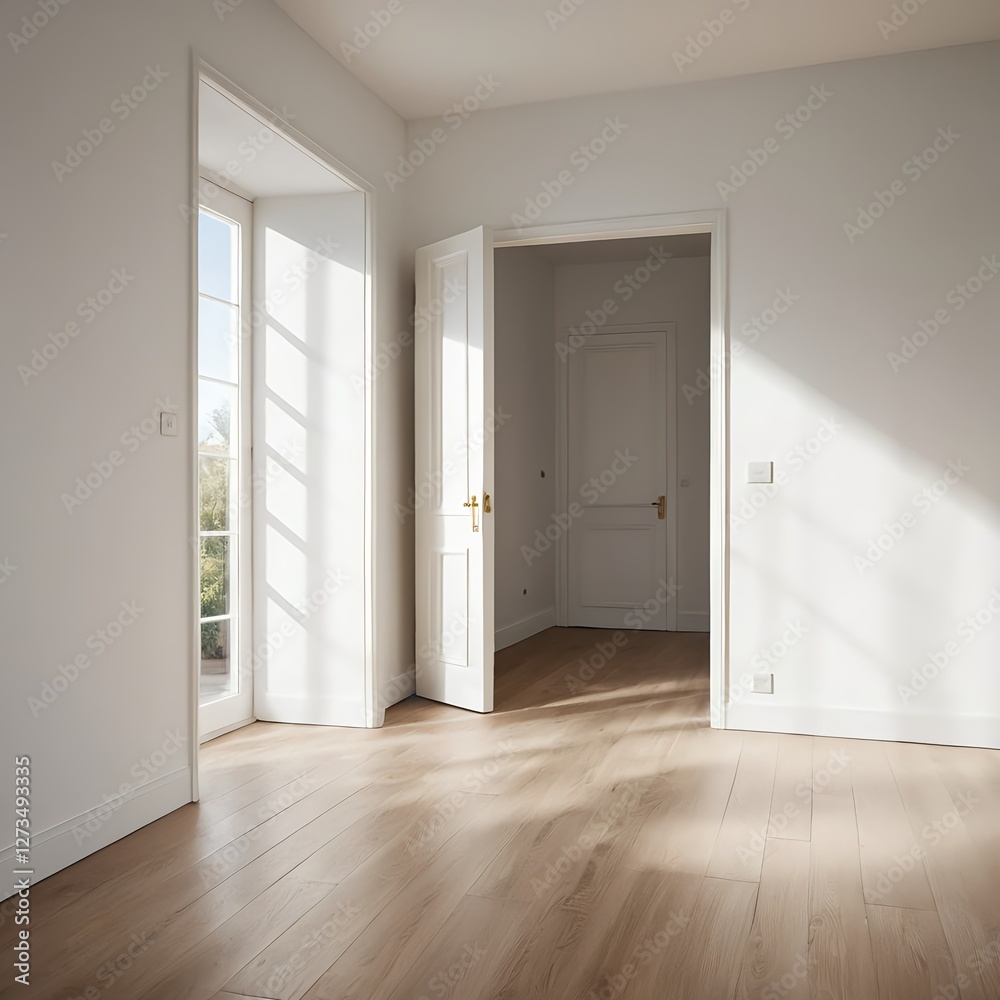 Empty Modern Room with Sunlight Streaming Through Window Empty Modern Room with Sunlight Streaming Through Window