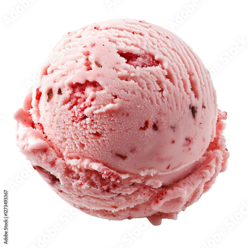 Strawberry ice cream scoop, isolated on a transparent background