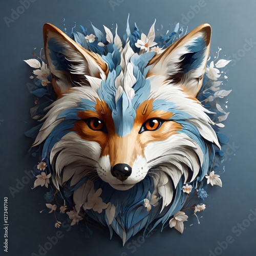 Artistic Paper Fox Head with Floral Accents
