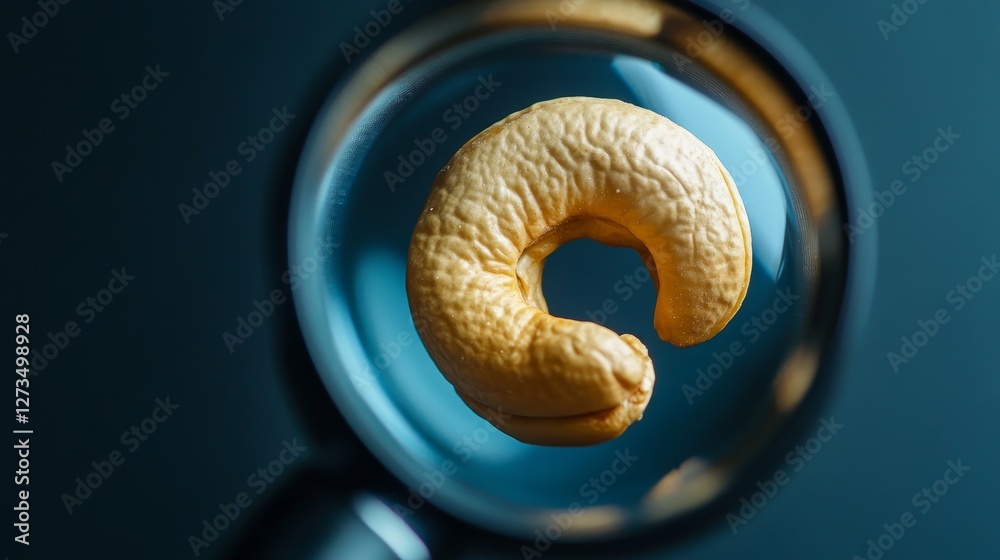 Fototapeta premium Cashew nut presented within a reflecting glass.