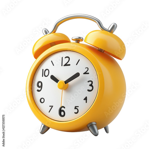 3D illustration of yellow alarm clock with bells isolated on transparent background.png