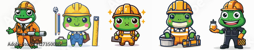 vector collection of frogs wearing construction worker costumes