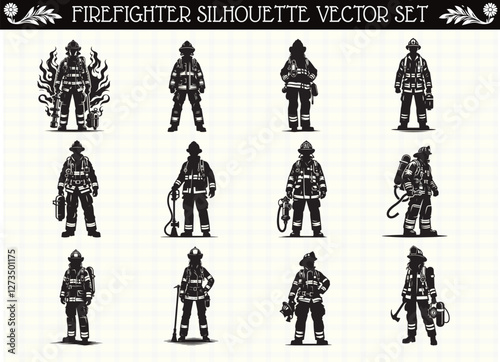 Firefighter Silhouette Set Black Clipart for Rescue and Safety Designs