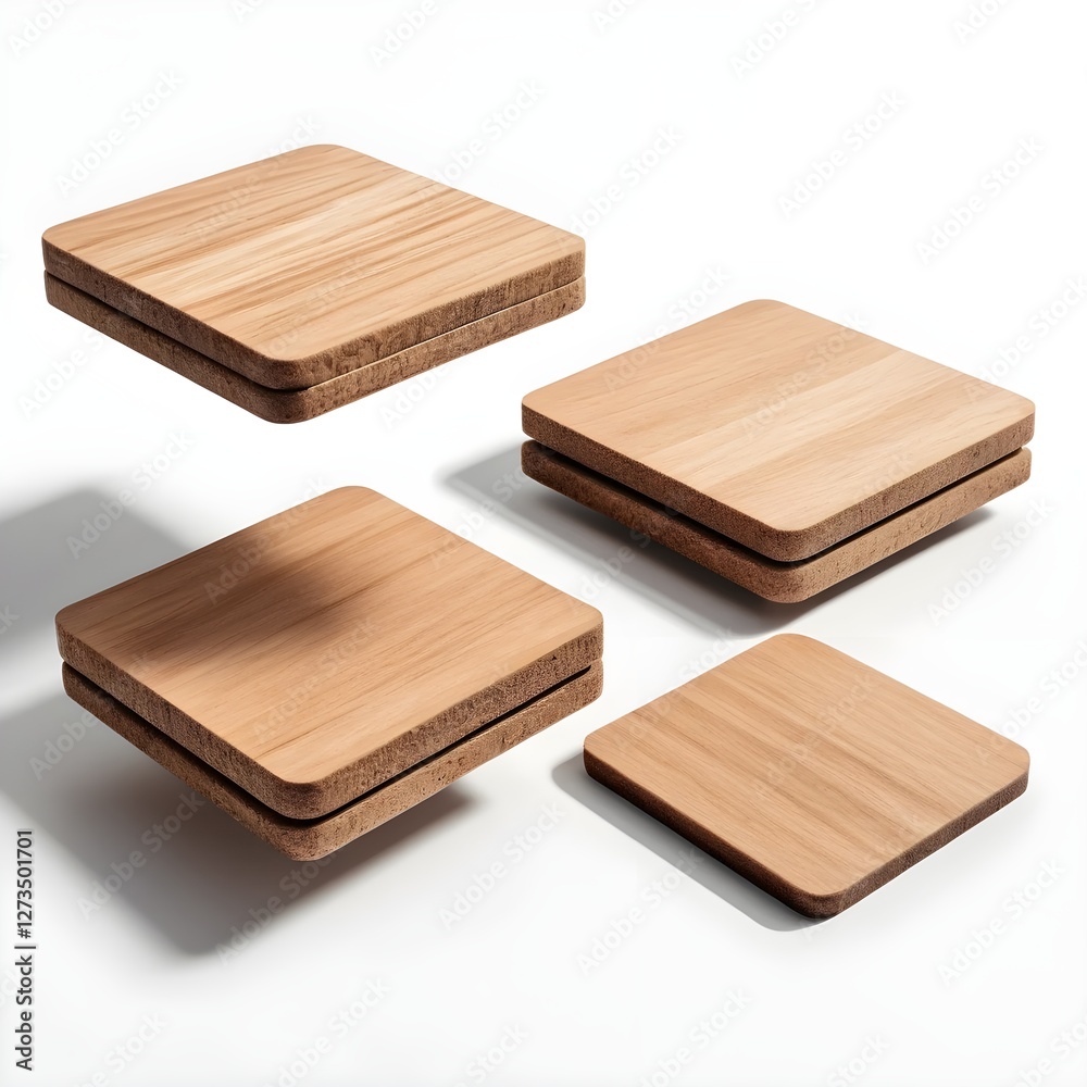 Minimalist Wooden Square Platforms, Floating Display Minimalist Wooden Square Platforms, Floating Display