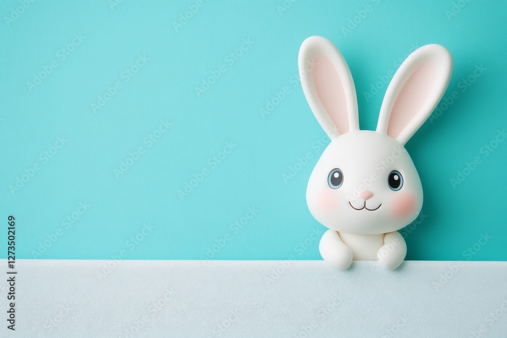 Obraz premium A charming Easter bunny peeks out from a corner of green grass against a blue sky backdrop, with ample space for text or a product.