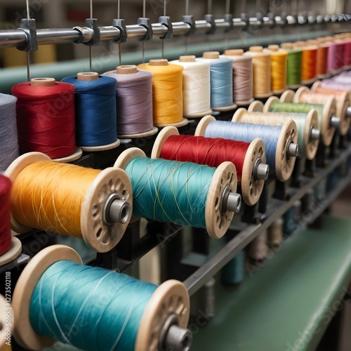 Colorful Threads on Industrial Sewing Machine