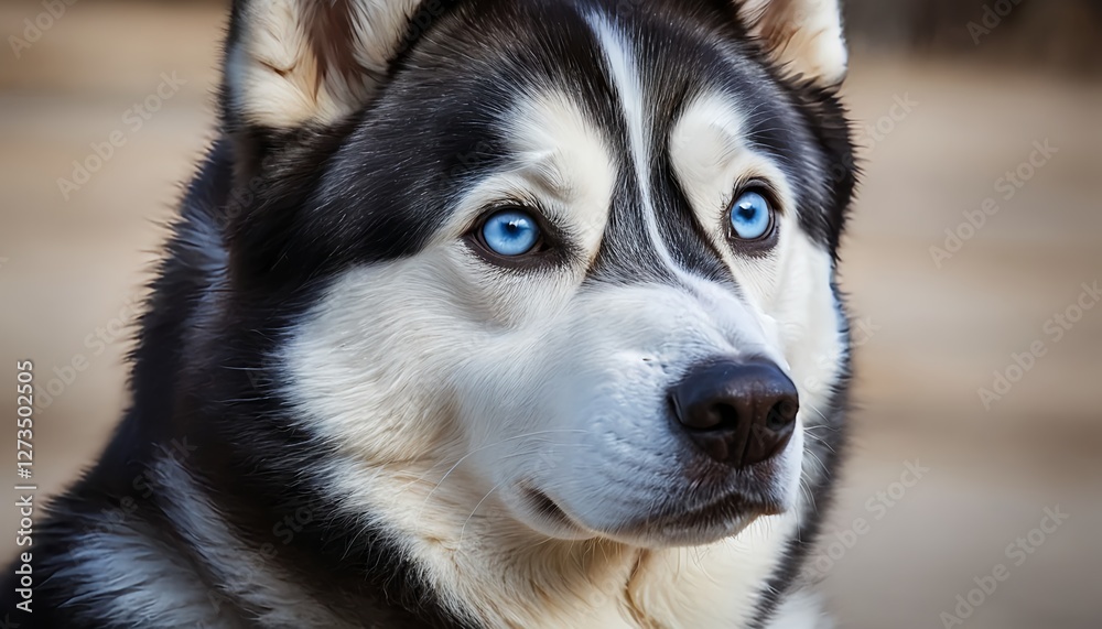 Obraz premium Siberian Husky Dog Portrait with Striking Blue Eyes