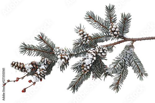 pine branch with snow isolated on white