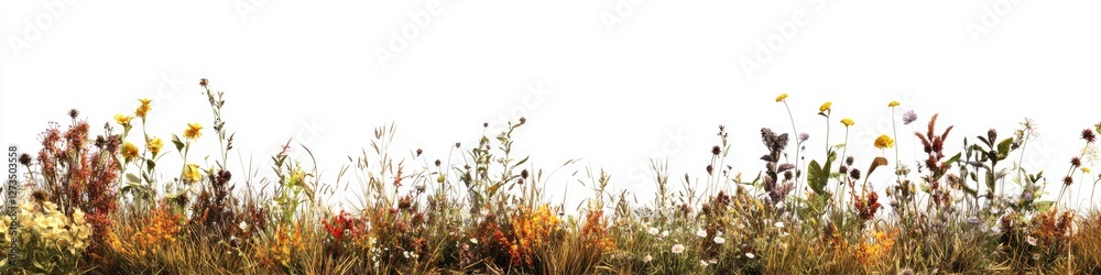 Obraz premium A beautiful scene of nature, featuring a lush green field with colorful flowers