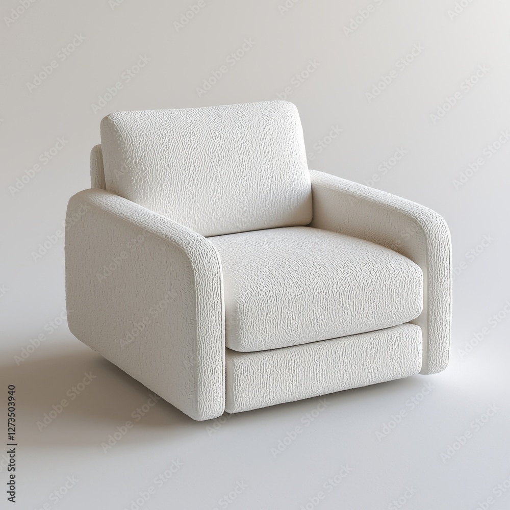 Luxurious textured white armchair against a soft background, perfect for showcasing comfort and modern design in interior decor and furniture advertising campaigns, offering a cozy seat. Luxurious textured white armchair against a soft background, perfect for showcasing comfort and modern design in interior decor and furniture advertising campaigns, offering a cozy seat.