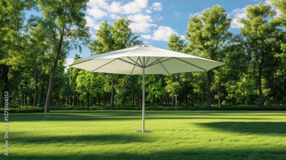 Relaxing White Parasol in a Lush Green Park Relaxing White Parasol in a Lush Green Park
