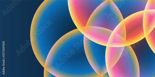 Abstract Background, Header or Banner Design with Large Red, Orange, Yellow and Blue Overlaying Globes, Bubbles Pattern - Multi Purpose Creative Wide Scale Template for Web in Editable Vector Format