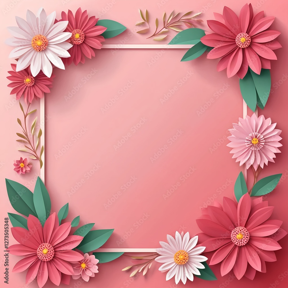 Pink and White Paper Flowers Frame on Blush Background Pink and White Paper Flowers Frame on Blush Background