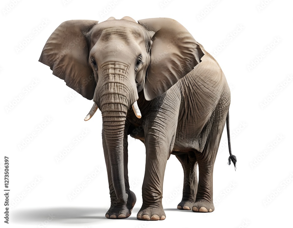 Fototapeta premium African Elephant, Front View, Isolated on White