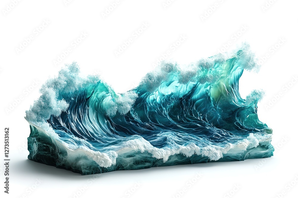 Fototapeta premium Ocean Wave Crash: Hyperrealistic Photography of Powerful, Majestic Ocean Waves Breaking, Dramatic Coastal Scene, Turquoise Water, White Foam, Dynamic Nature, Sea Power, Breathtaking Seascape, Coastal
