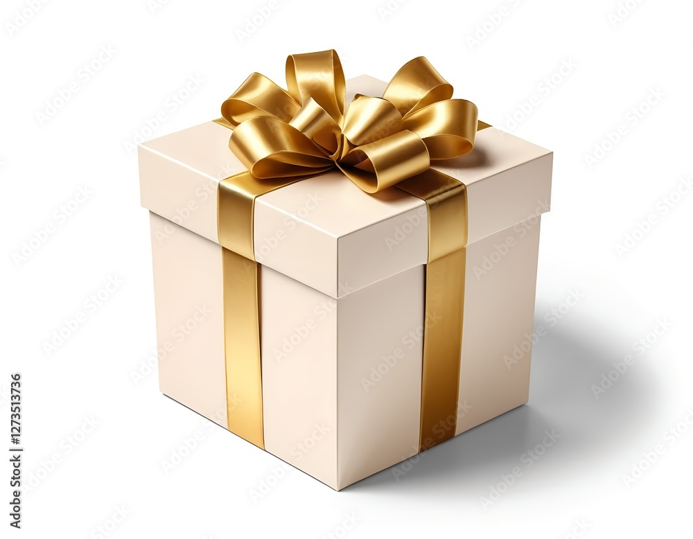 Obraz premium Beige Gift Box with Gold Ribbon