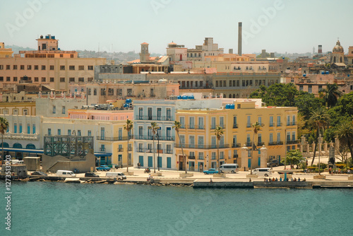 Photography High angle view of Old Havana bay port malecon and city from Casa Blanca on a sunny day
