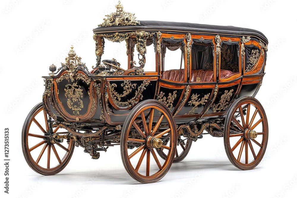Fototapeta premium Opulent Stagecoach: Intricate Carvings & Gilded Details - A Luxurious Vintage Carriage, Perfect for Western, Historical, or Fantasy Designs. Ideal for illustrations, posters, and game assets. Showcase