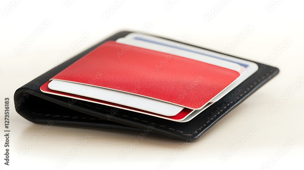 Black Leather Wallet with Red and White Cards Black Leather Wallet with Red and White Cards